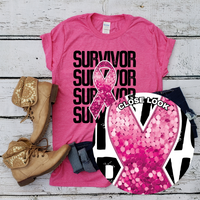 Survivor in black (sequin affect with ribbon) 10090 DTF TRANSFERS