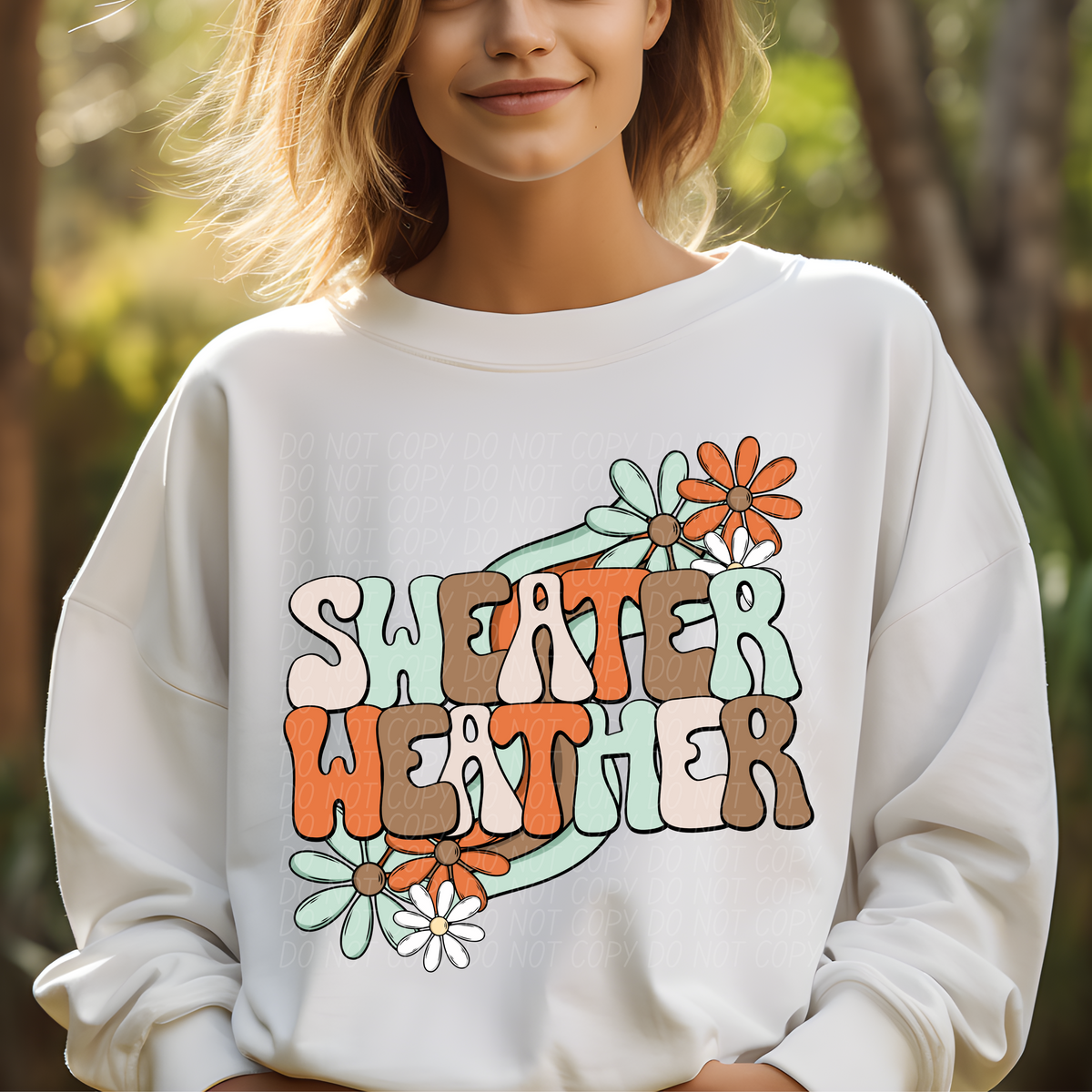 Sweater weather retro with flowers CITY DTF transfer