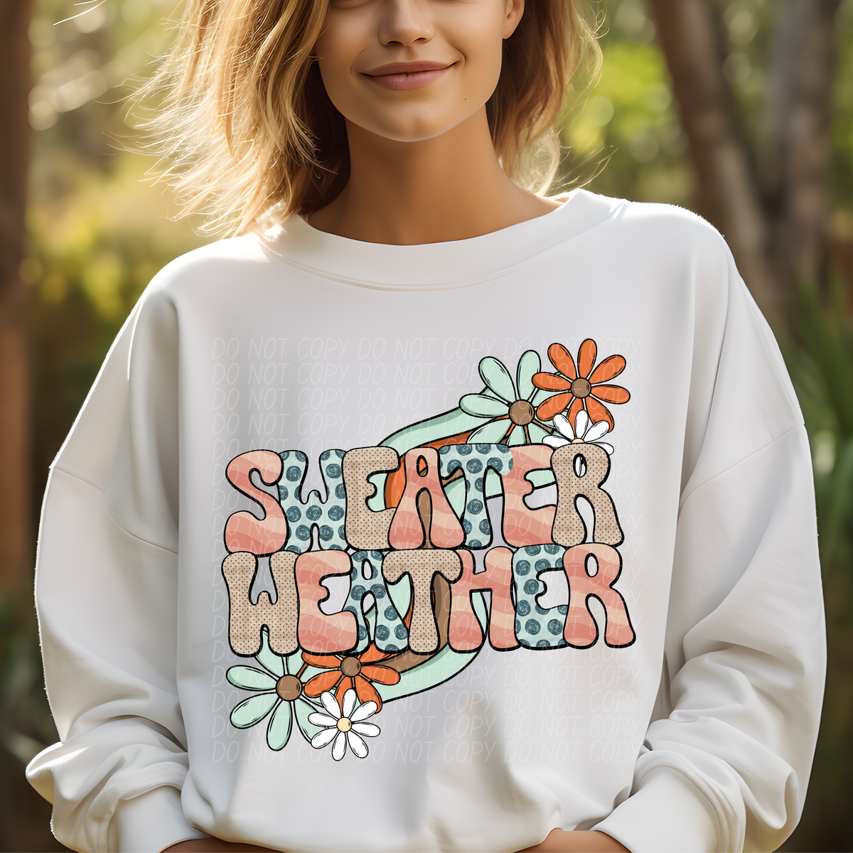 Sweater weather retro POLKADOT FONT with flowers CITY DTF transfer