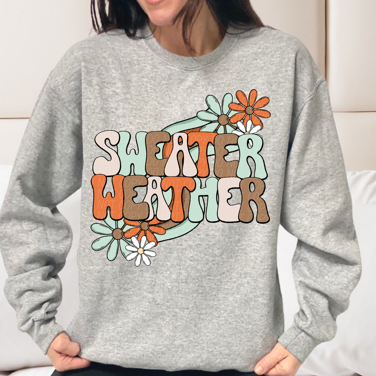 Sweater weather retro with flowers CITY DTF transfer