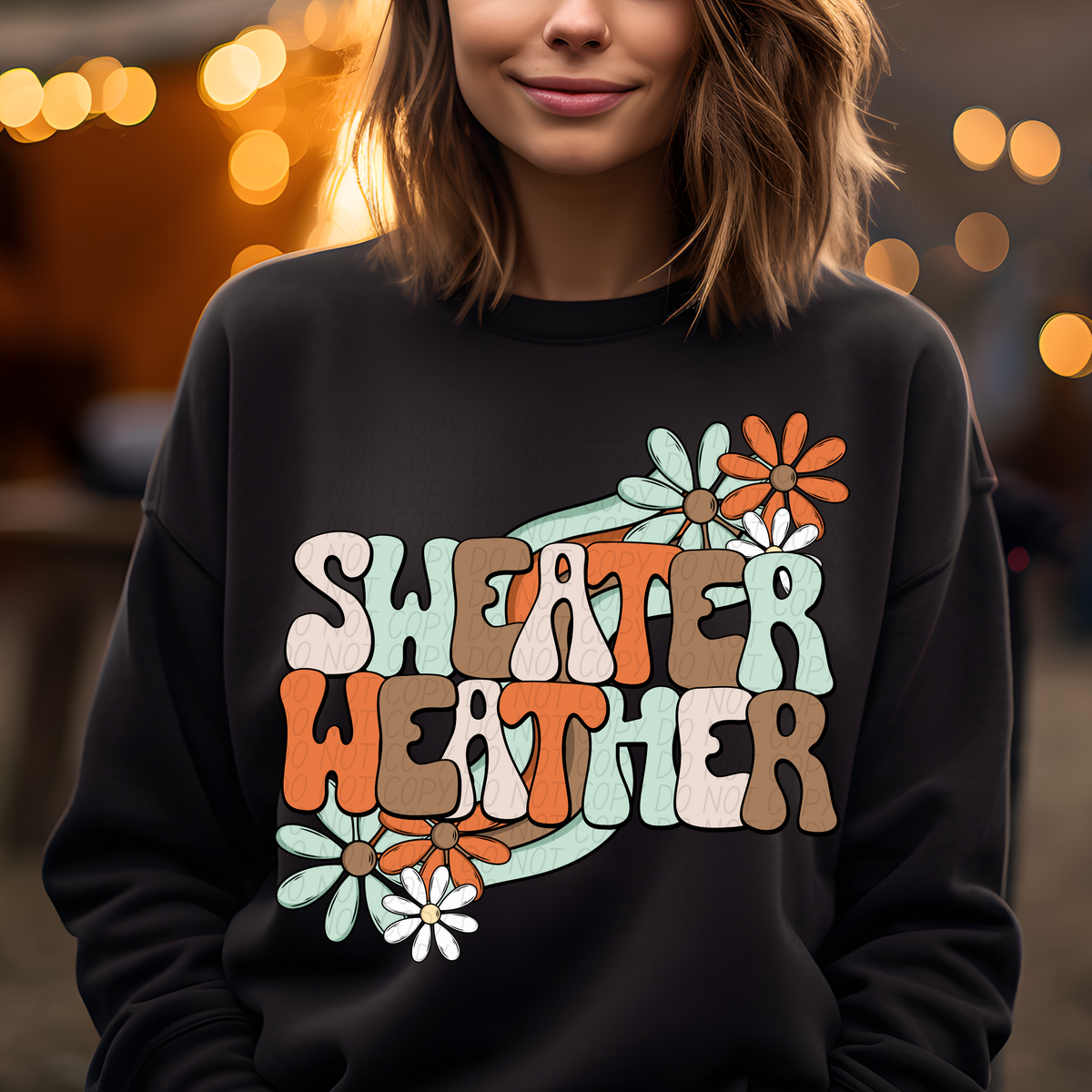 Sweater weather retro with flowers CITY DTF transfer