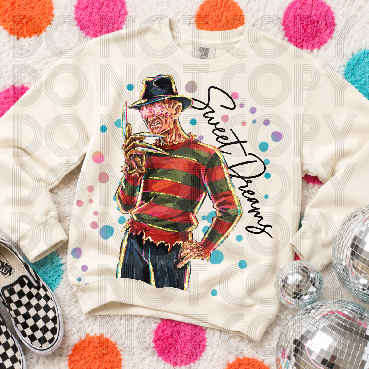 Sweet dreams Fred colorful splatter (Renewed) DTF Transfer