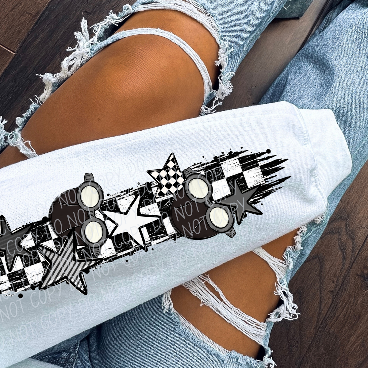 swim meet day sleeve checker sports black and white (city) DTF Transfer