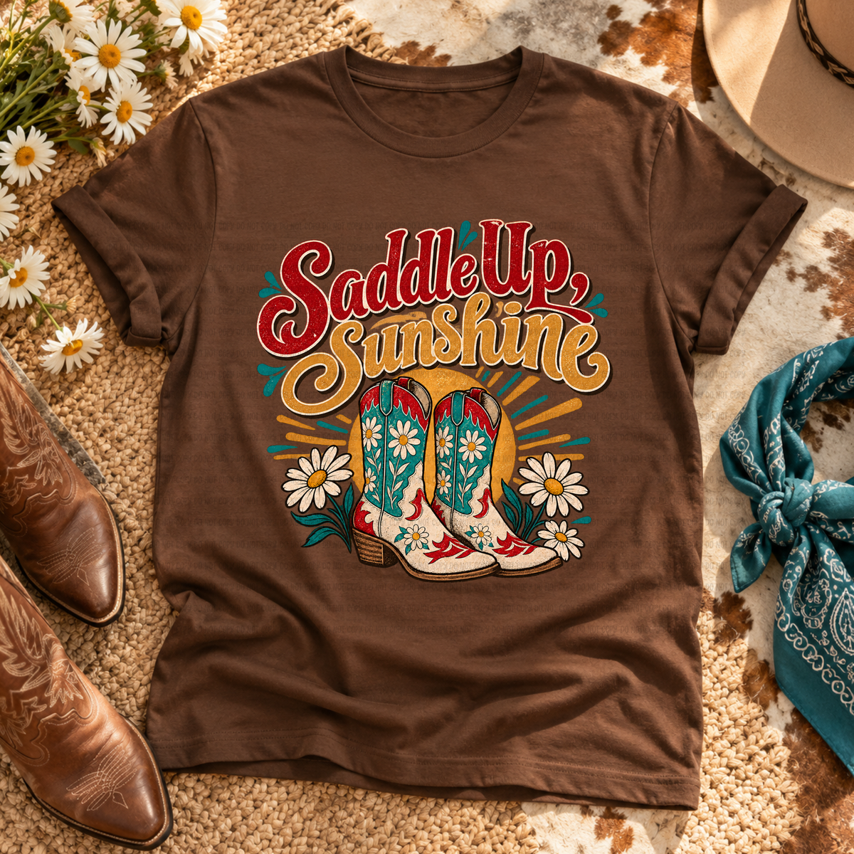 Saddle up sunshine cowboy boots and daisies (Revel) DTF Transfer