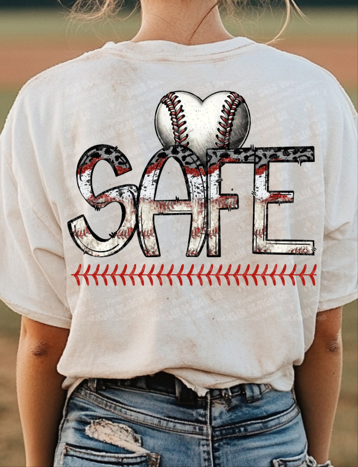 Safe Baseball Heart BACK PRINT (UDD) DTF transfer