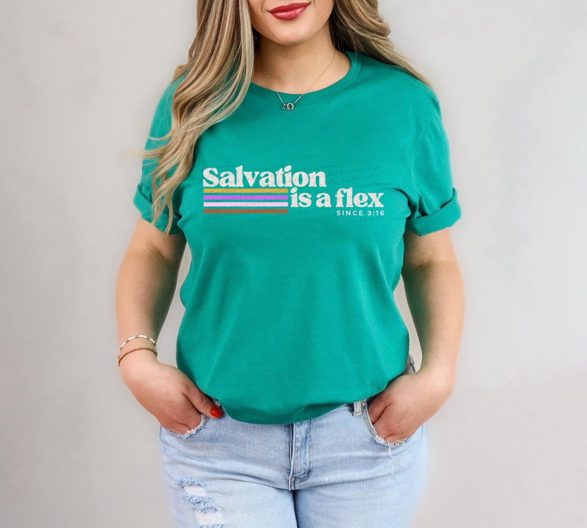 Salvation Is A Flex Since 3:16 White Font 86123 DTF Transfer