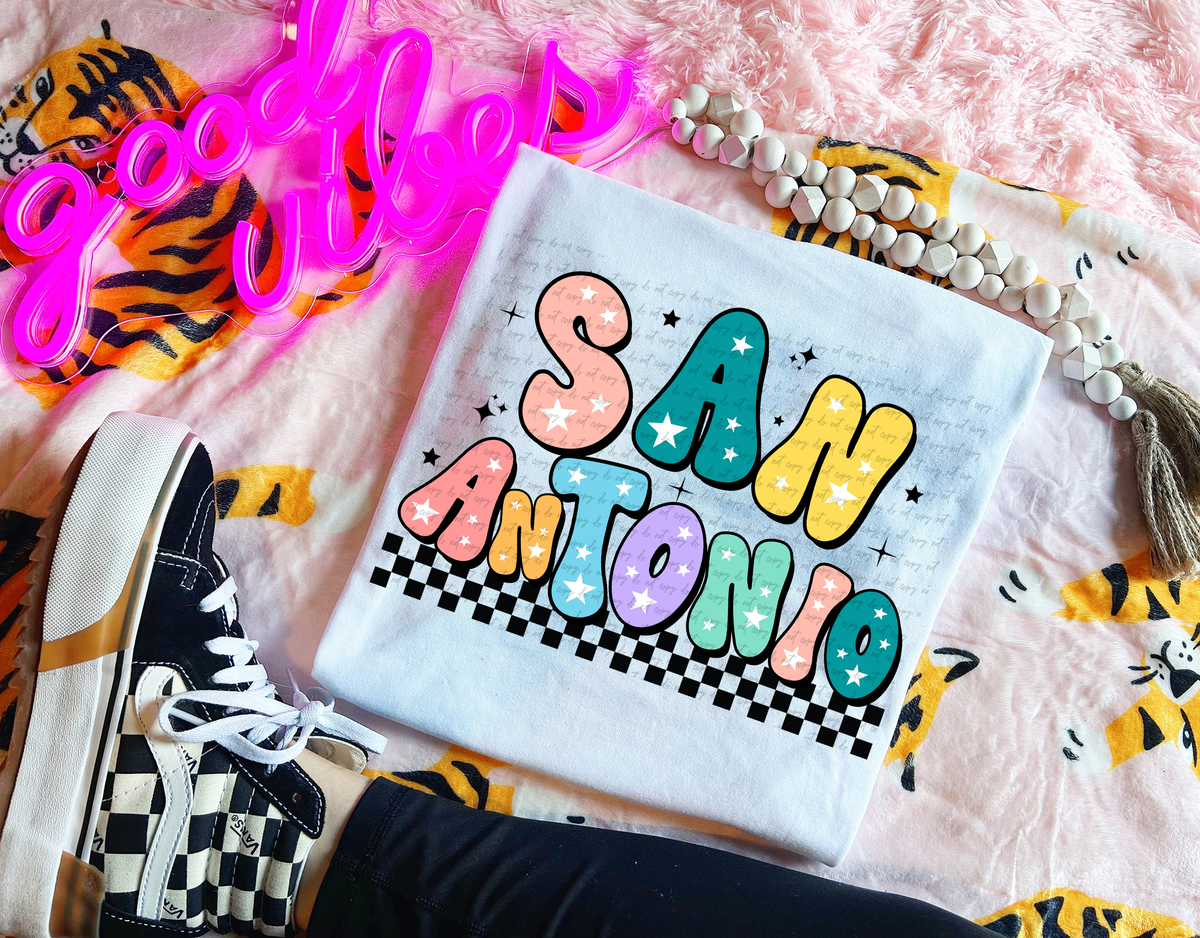 San Antonio Colorful Groovy Font 89132 DTF Transfer