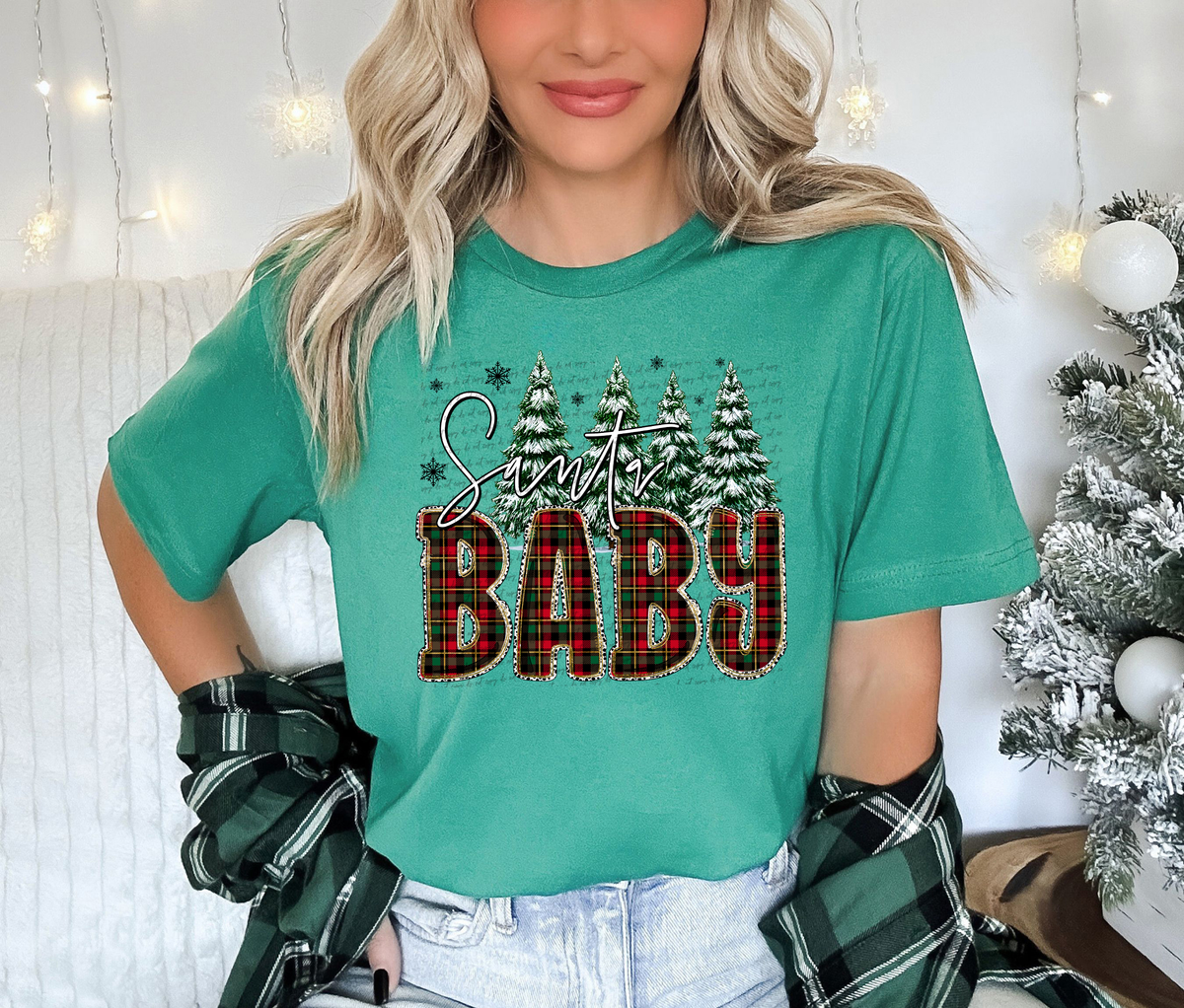 Santa Baby Plaid Trees 66149 DTF transfer