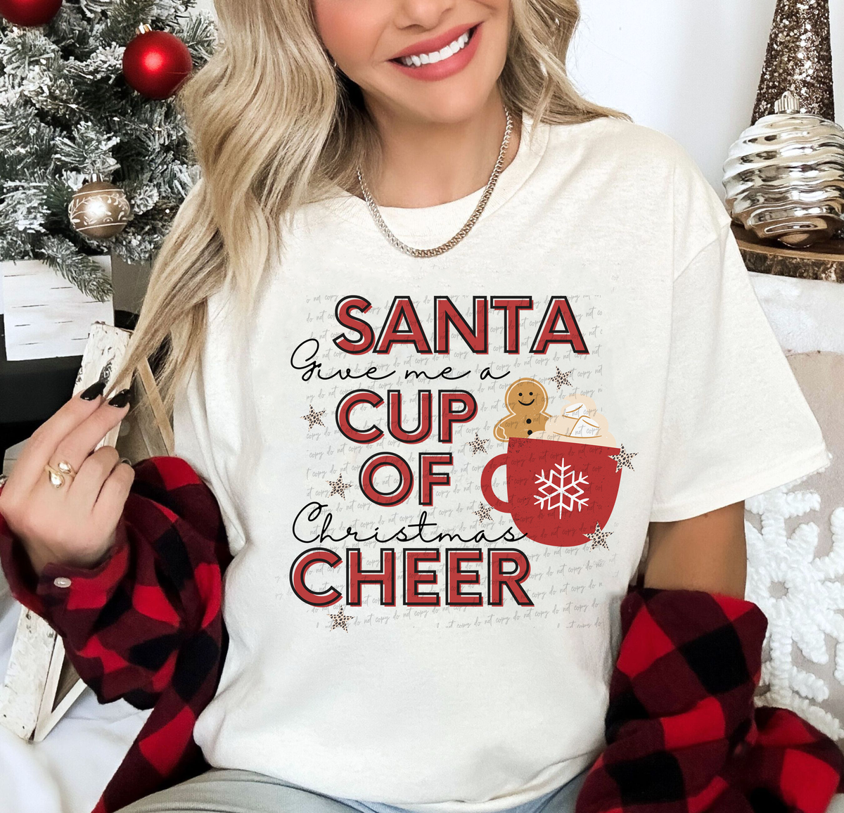 Santa Give Me A Cup of Christmas Cheer Gingerbread Cup 115038 DTF Transfer