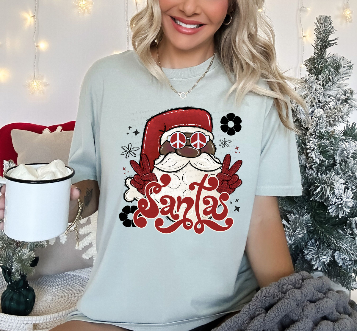 Santa Retro Hippie Peace Hand Dark Skin 115695 DTF Transfer