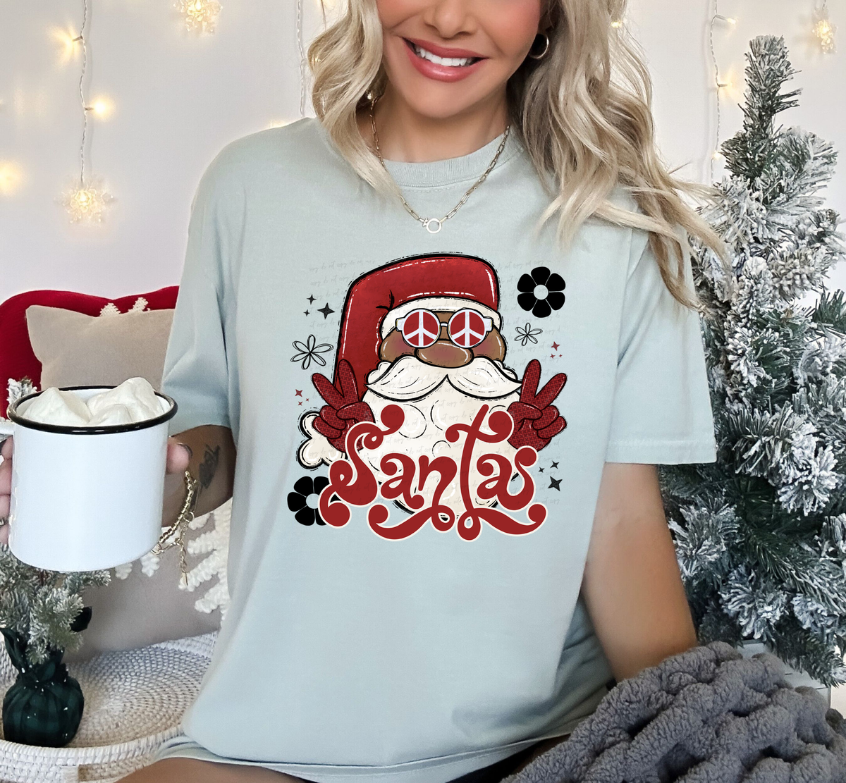 Santa Retro Hippie Peace Hand Medium Skin 115696 DTF Transfer