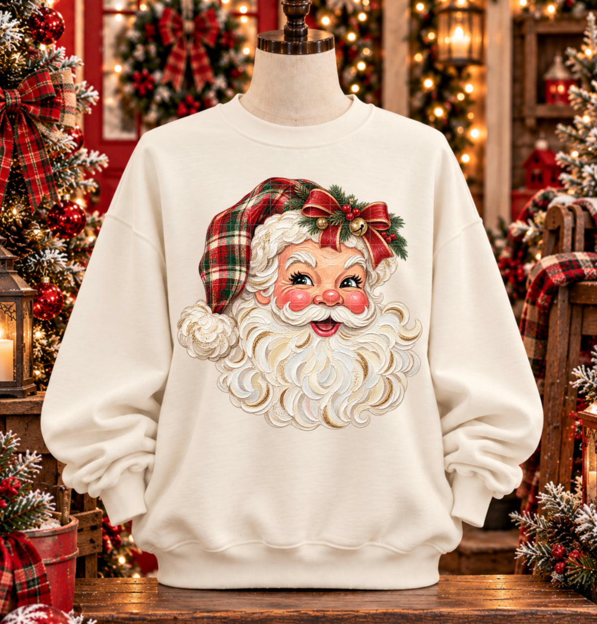 Blushing Mr. Clause red and green plaid Santa hat (SDD) Tuesday Deal DTF