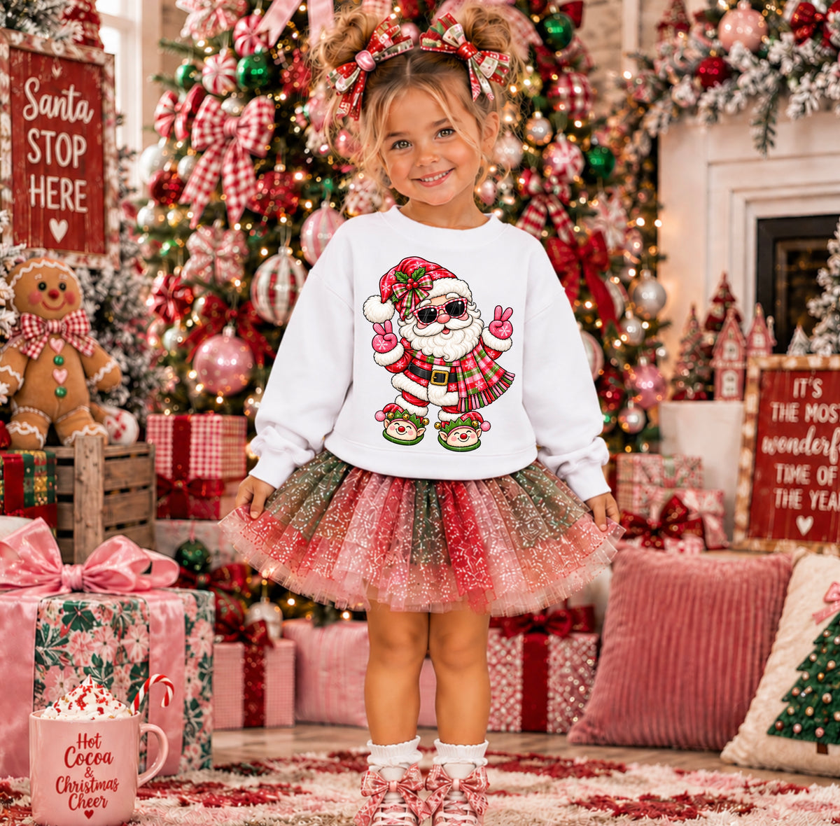 Girl Christmas Santa peace hands (SDD) DTF Transfer