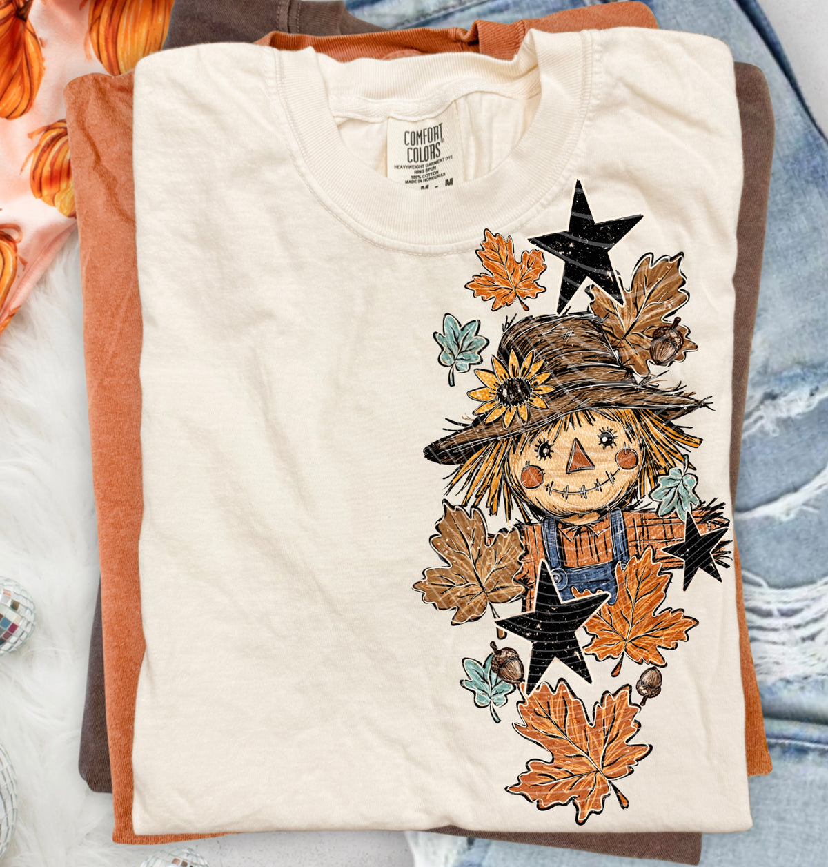 Scarecrow sunflowers and leaves side piece (AG) DTF Transfer