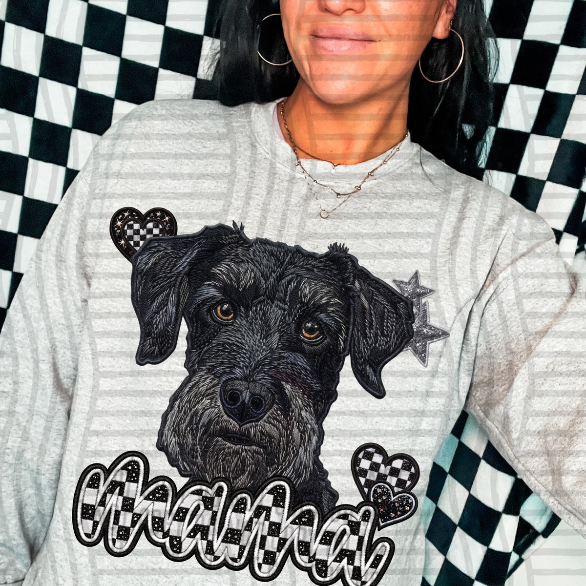 Schnauzer 1 mama checkered font (DKD) DTF Transfer