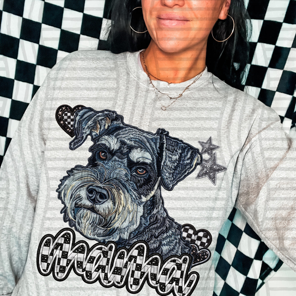 Schnauzer mama checkered font (DKD) DTF Transfer