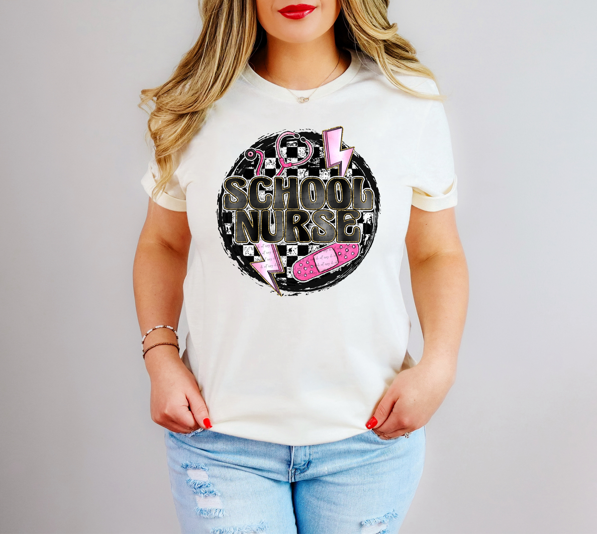 School Nurse Round Checkered 46752 DTF transfer