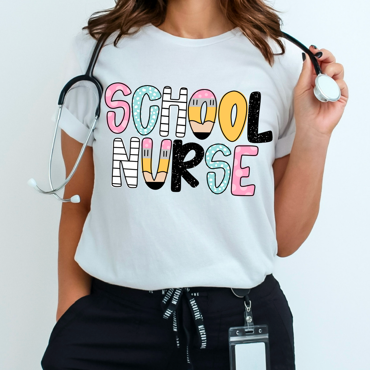School Nurse pencil/paper font (CMD) 102069 DTF transfer