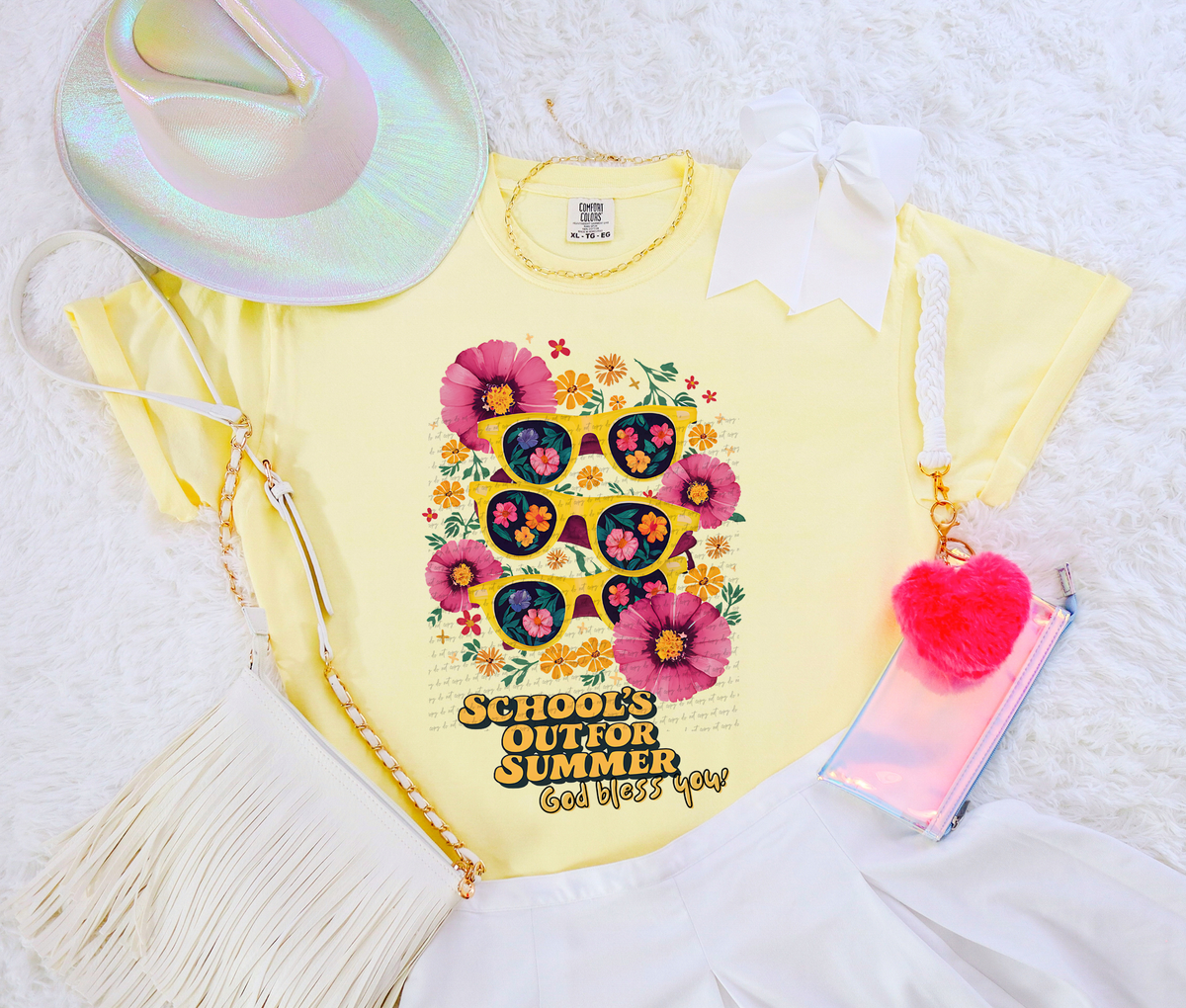 Schools Out For Summer God Bless You Floral 81386 DTF Transfer