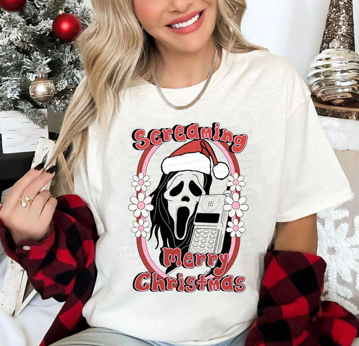 Screaming Merry Christmas Ghost Face Floral 115073 DTF transfer