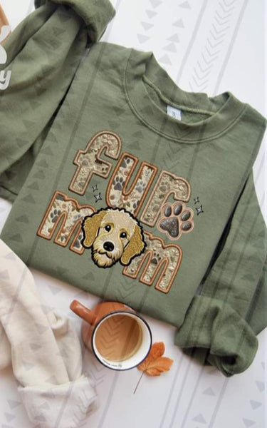 Golden doodle Fur Mom Faux Embroidery DTF transfer 13734