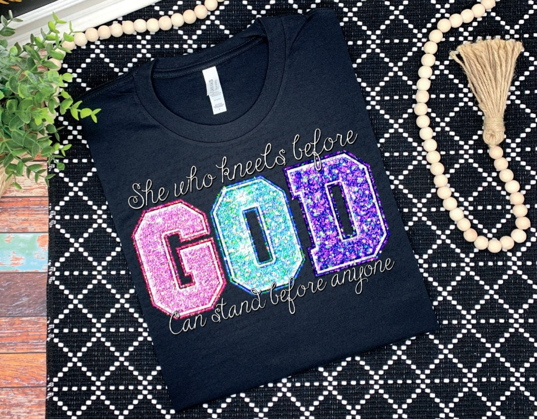 She who kneels before God can stand before anyone 21150 DTF transfer