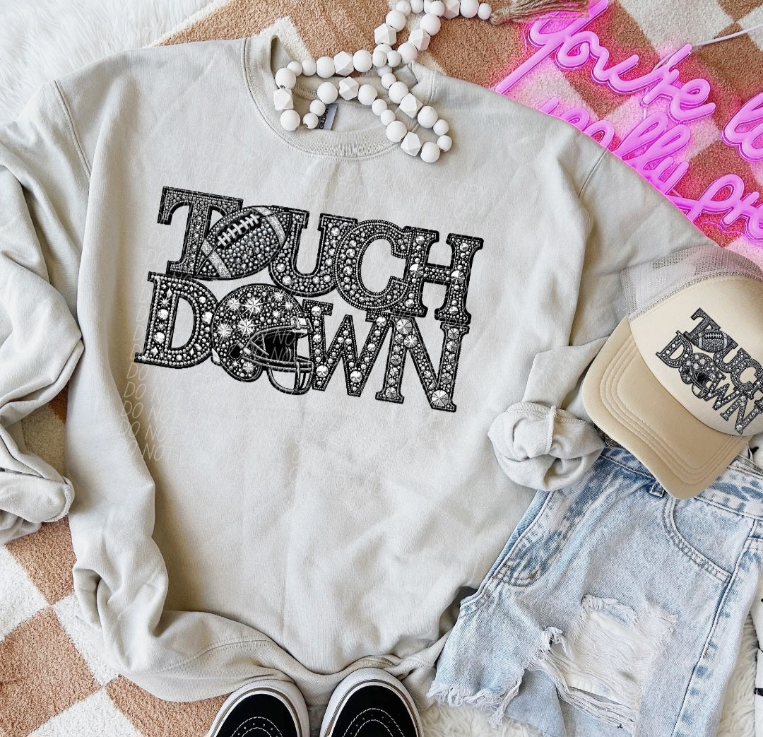 Touch down with football and helmet rhinestones CITY DTF transfer