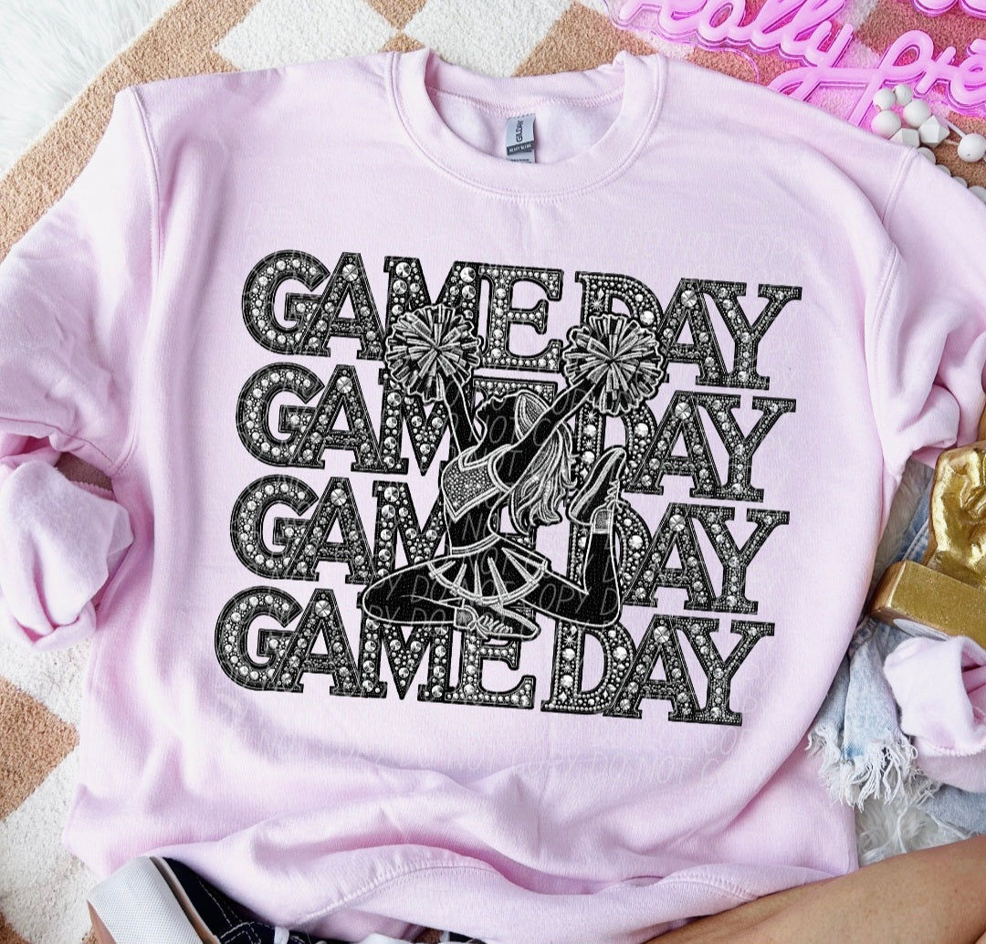 Game day stacked CHEER LEADER rhinestones CITY DTF transfer