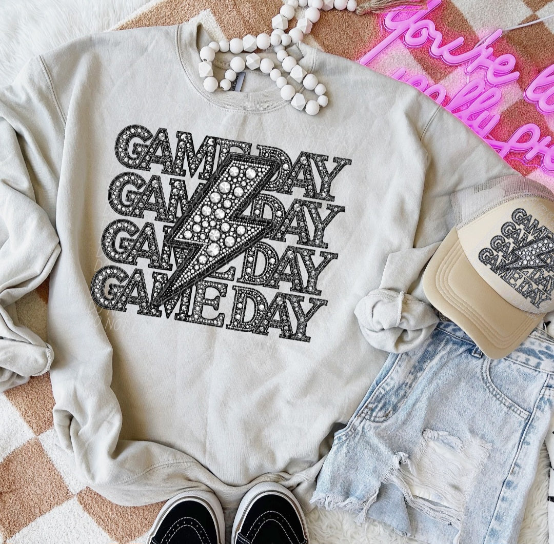 Game day stacked with LIGHTNING BOLT rhinestones CITY DTF transfer