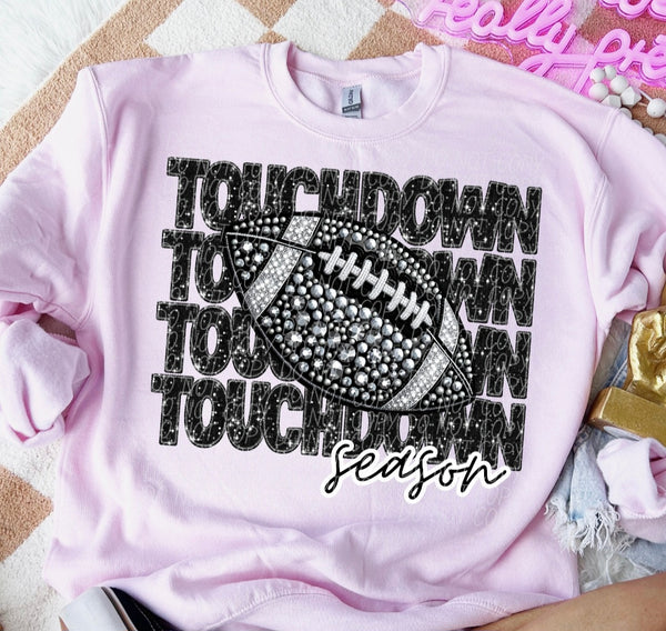 Touchdown black font football and rhinestones CITY 45030 DTF transfer