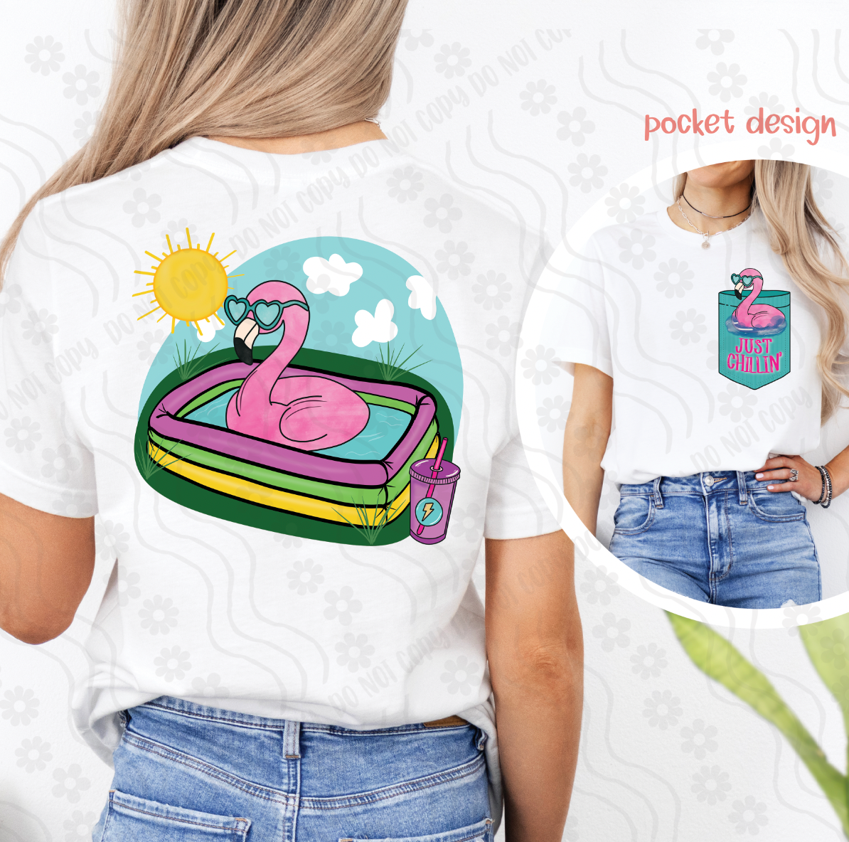 Flamingo float in pool (BACK ONLY) (Dyed) DTF Transfer