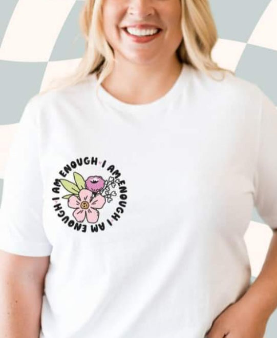 I am enough circle with florals DTF TRANSFER