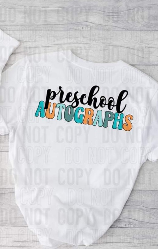 Preschool Autographs Greens and Blue and yellow  DTF TRANSFER