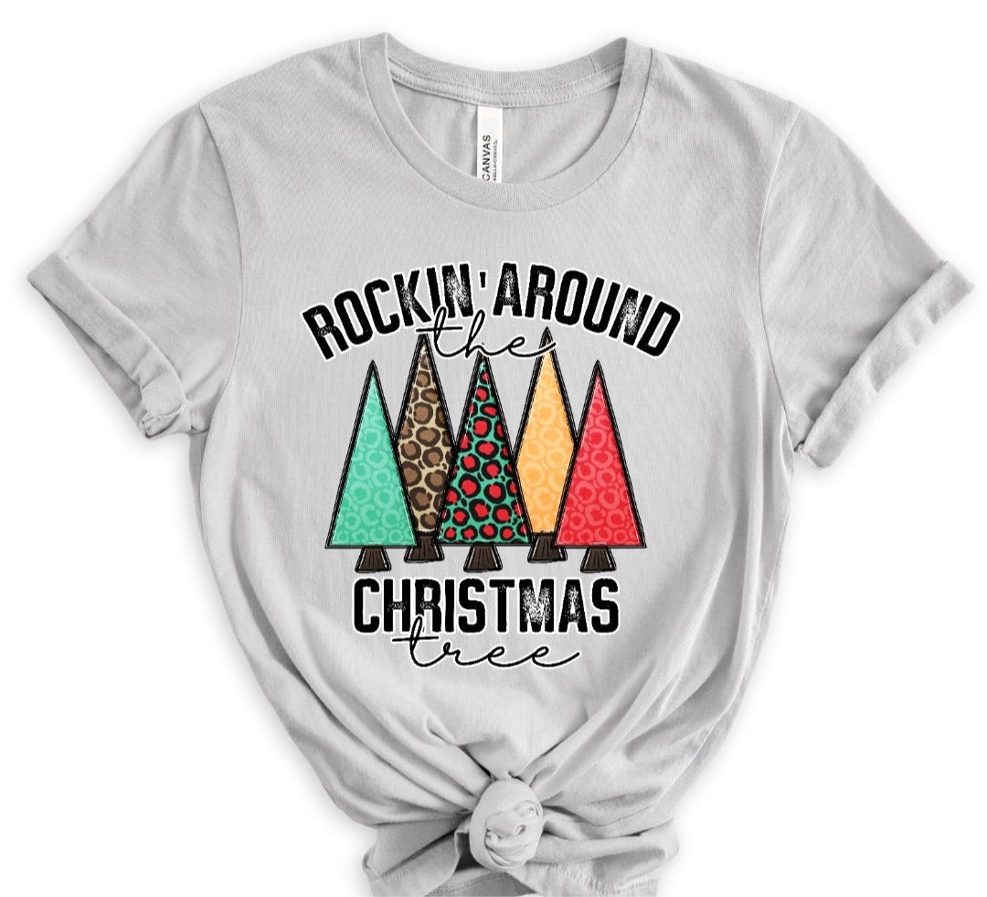 Rockin around the christmas tree (5 colorful christmas trees)  2708 DTF TRANSFER