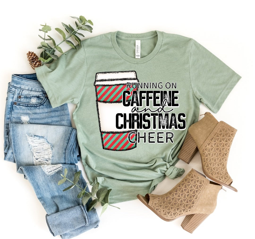 Running on coffee and christmas cheer (red green striped cup) 2707 DTF TRANSFER