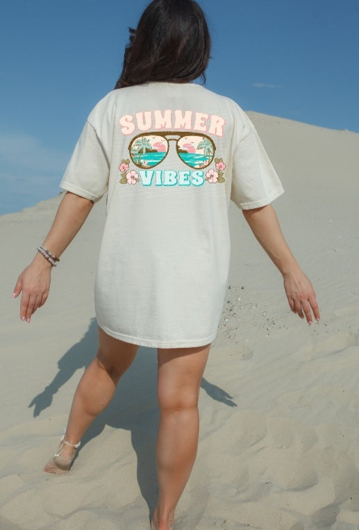 Summer vibes glasses with beach scene 22694 DTF transfer