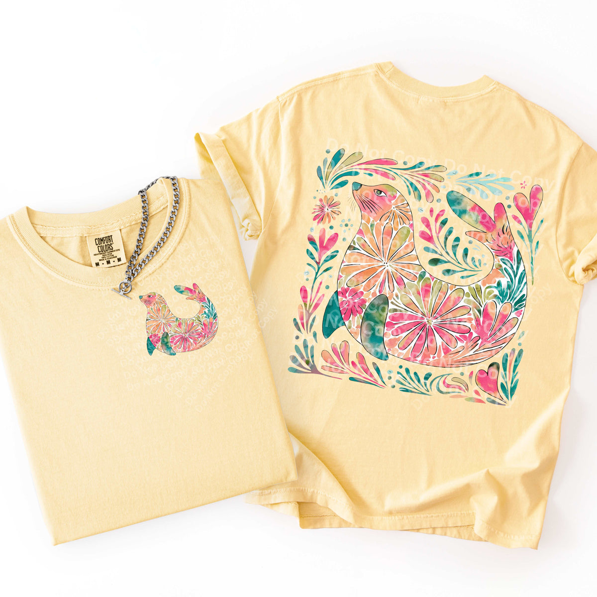 Floral sea lion and frame (BACK ONLY) (Irene) DTF Transfer