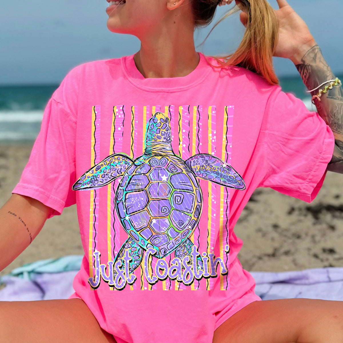 Just Coastin' (sea turtle with NO BOW) (AG) DTF Transfer