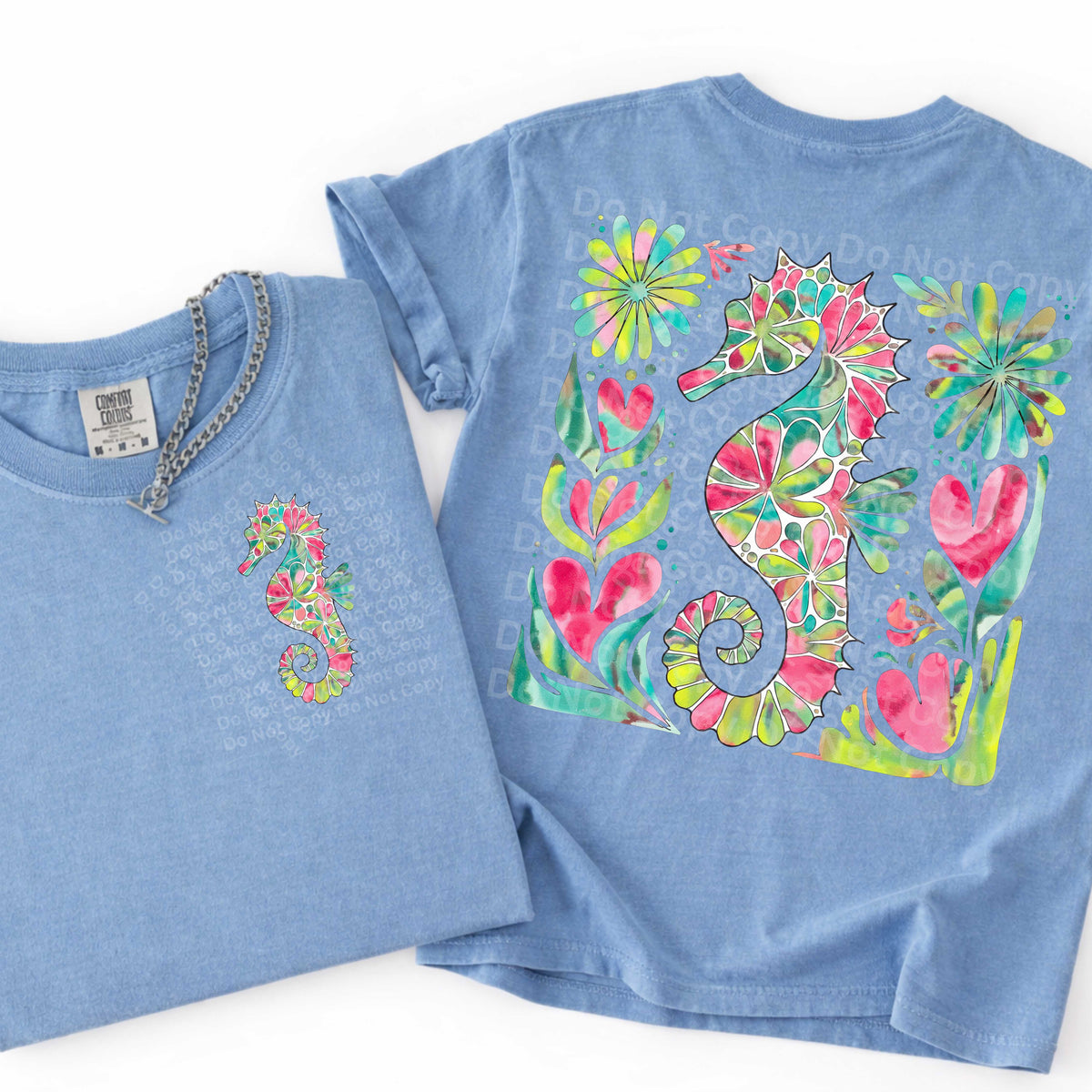 Floral Seahorse (POCKET ONLY) Irene DTF TRANSFER
