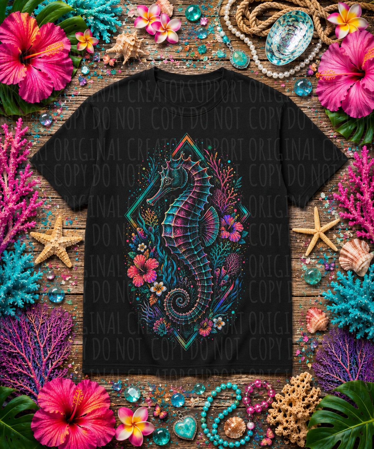 Floral seahorse (Starlight) DTF Transfer
