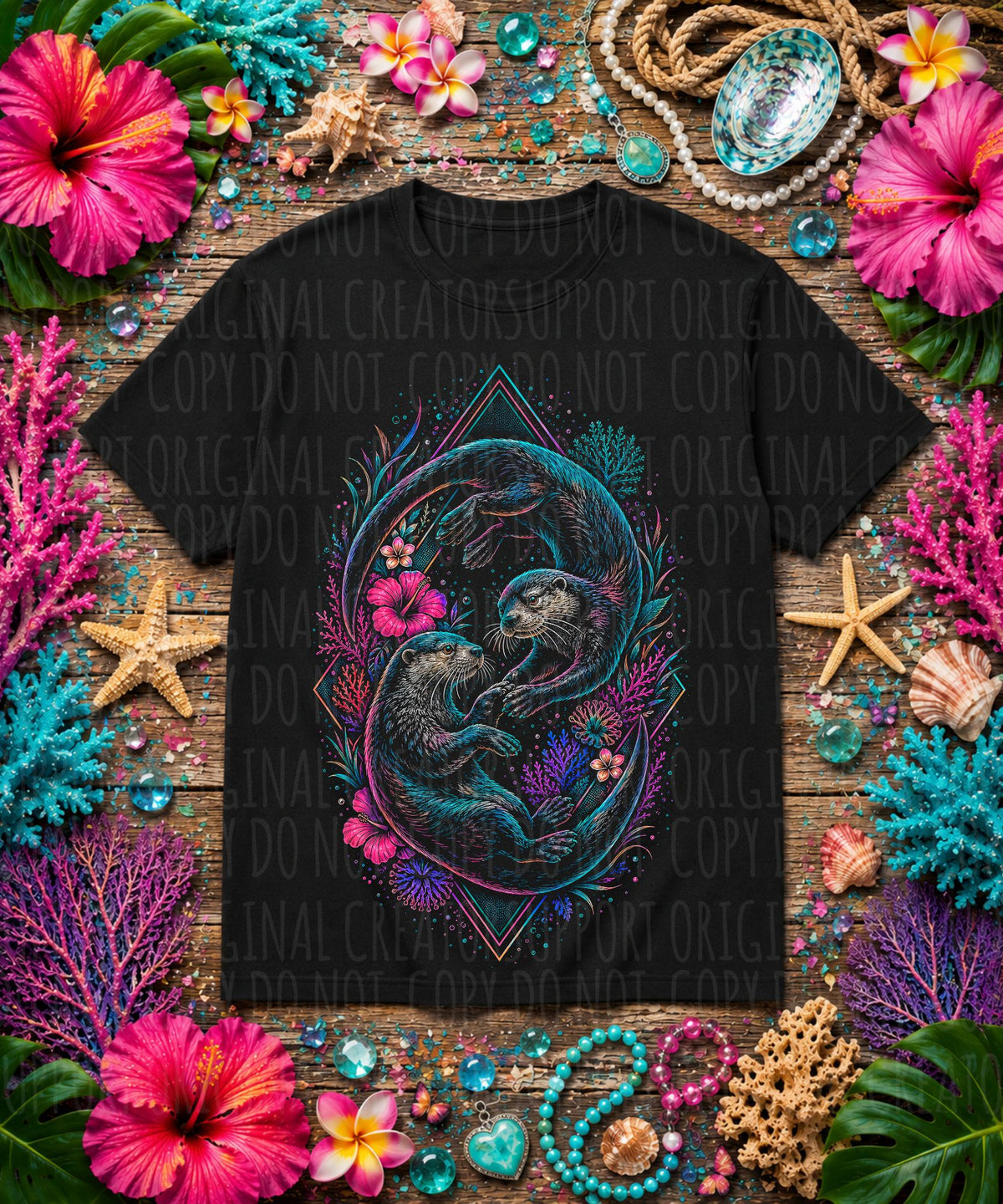Floral otters (Starlight) DTF Transfer