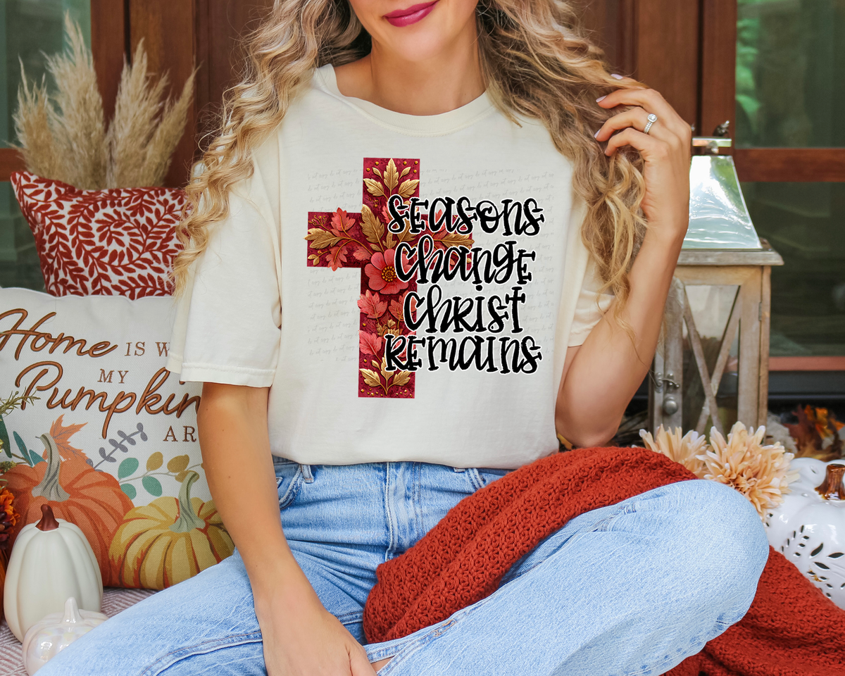 Seasons Change Christ Remains Floral Cross 117657 DTF transfer