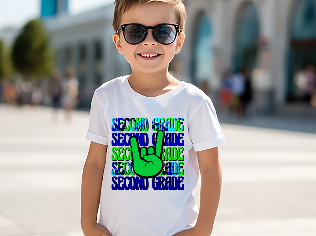 Second Grade Stacked Blue and Green Tie Dye Rock Hand Boy 115935 DTF Transfer