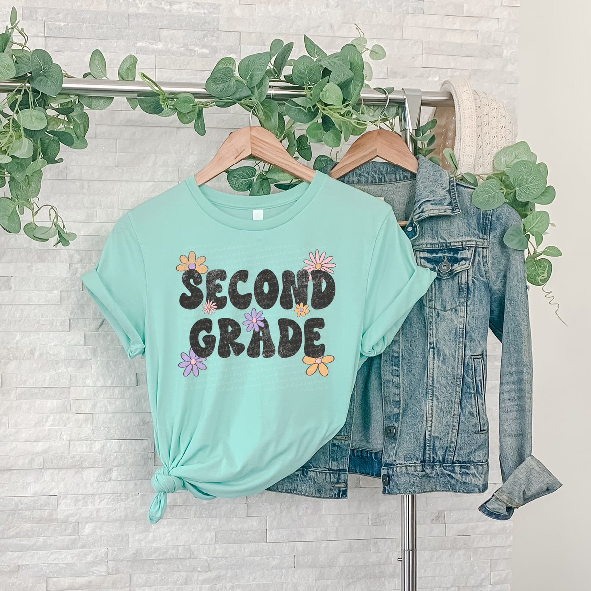 Second Grade (Teacher) With Flowers Grunge 89245 DTF Transfer
