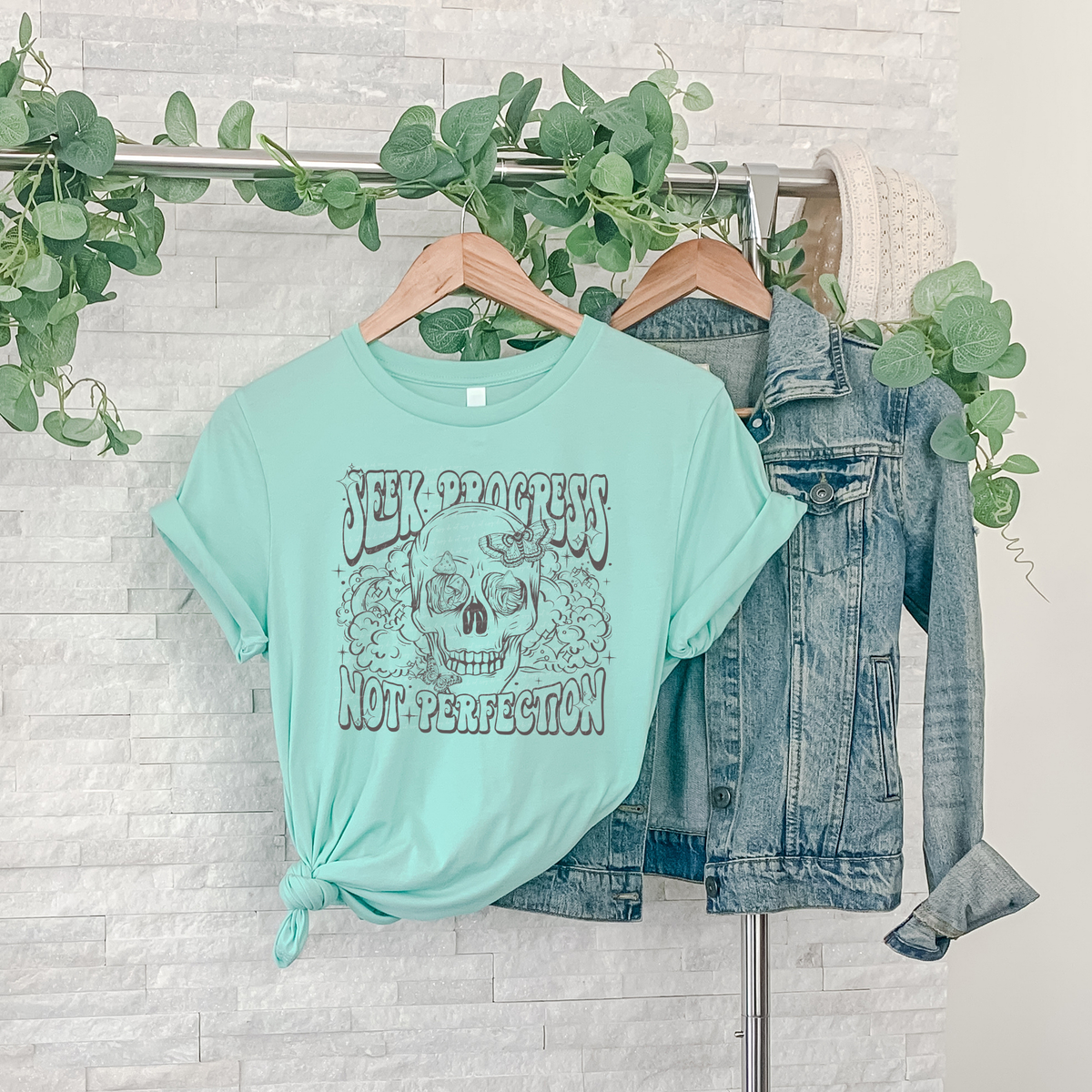 Seek Progress Not Perfection Skull Grey 89248 DTF Transfer