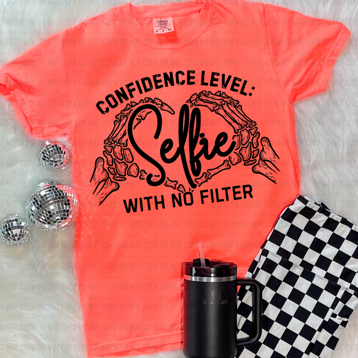 Confidence level: selfie with no filter BLACK (Revel) DTF Transfer