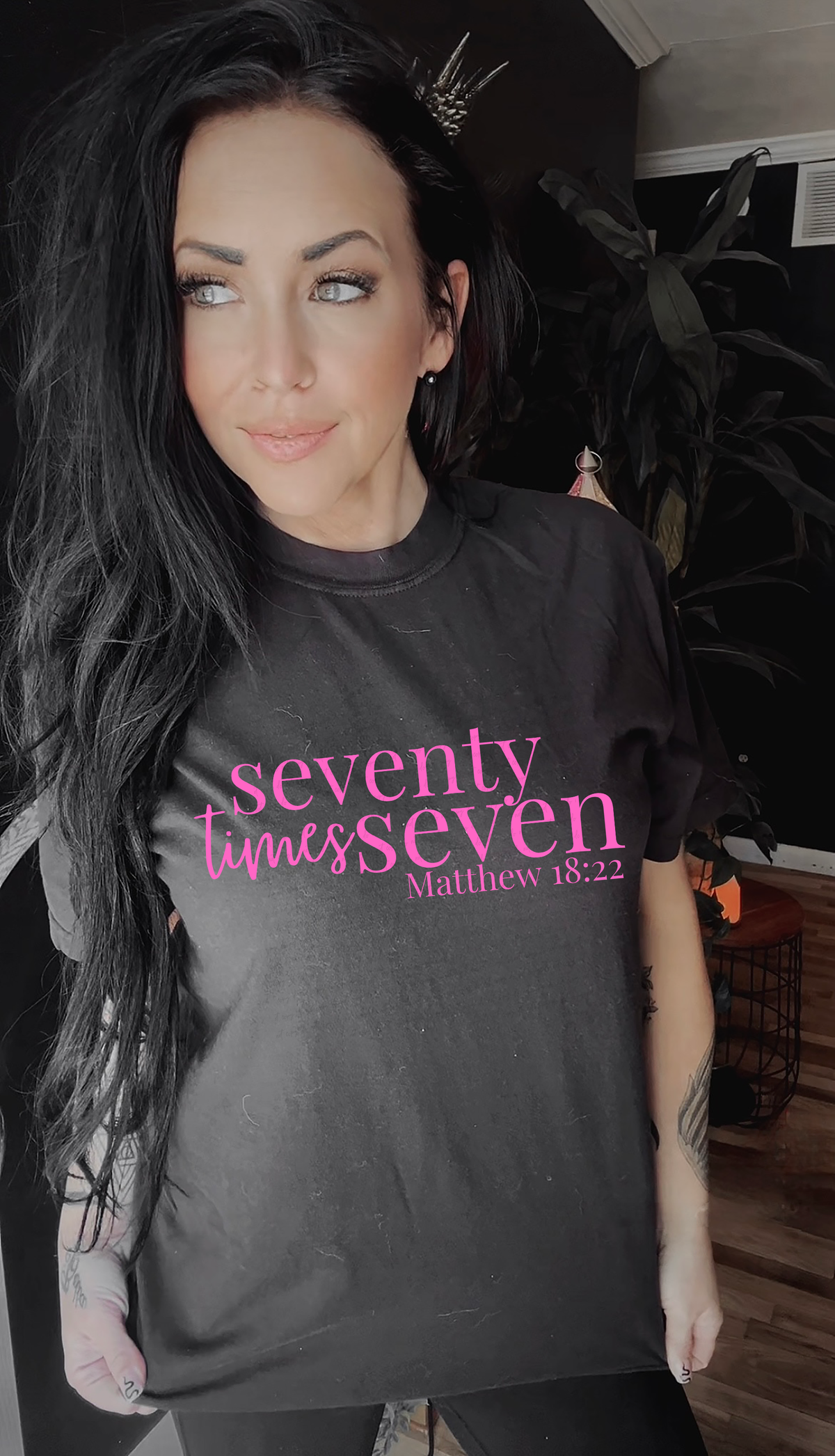 Seventy Times Seven Matthew 18:22 Pink Font 110148 DTF transfer