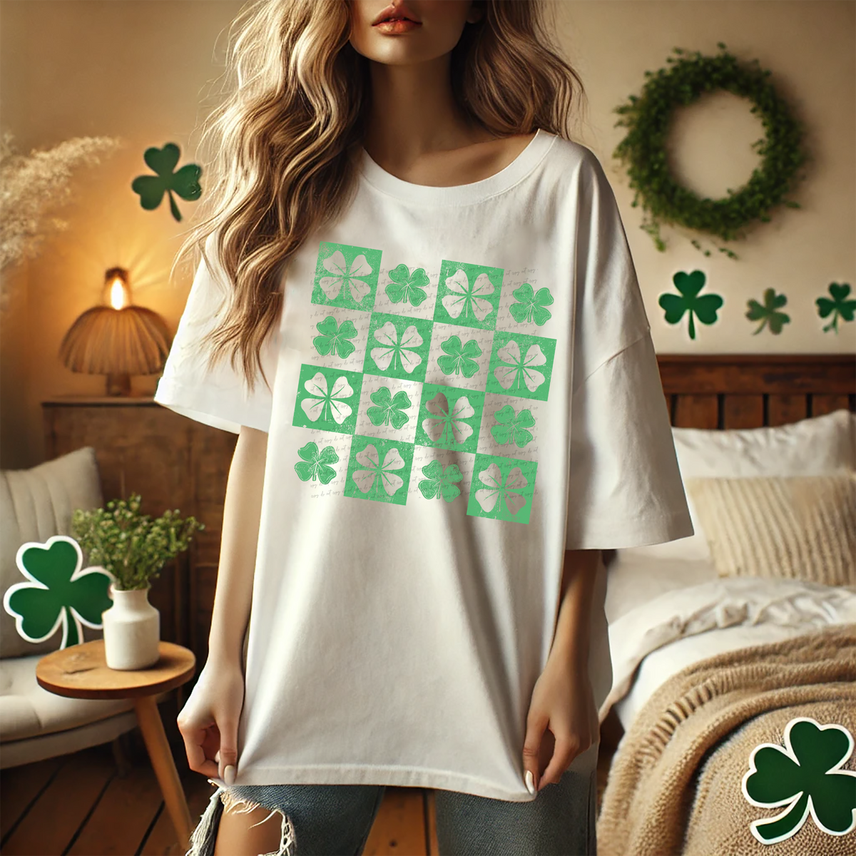 Shamrock Grid Grunge 86736 DTF Transfer