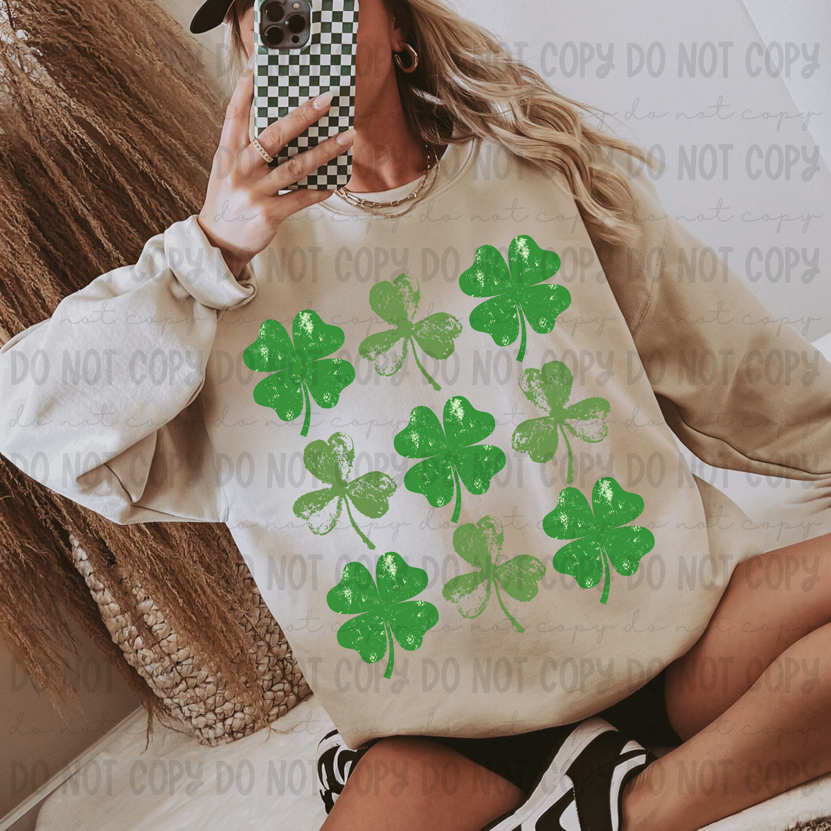 SHamrock Grunge Grid  (REVEL) 78716 DTF Transfer