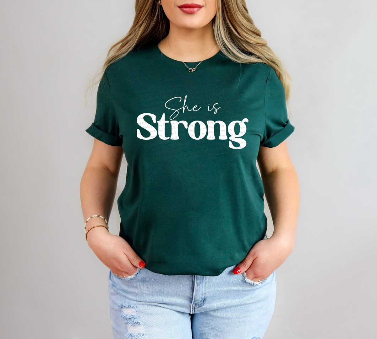She Is Strong Cursive And Serif Font White 89452 DTF Transfer